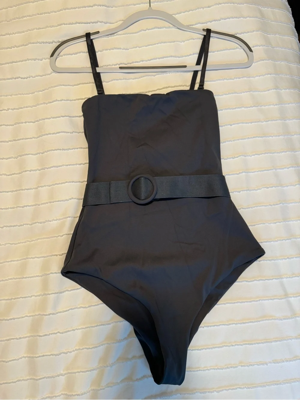 SKIMS Strapless Belted One-Piece Swimsuit in Charcoal